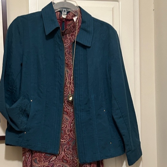 Lake Teal Green Jacket Blazer Coat Dark Teal Full Zip Up + Pockets Size Large - Picture 10 of 15